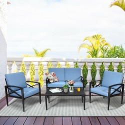 XVX Four-Piece Aluminum Patio Sofa Set, Loveseat and Two Cushioned Chairs with a Side Table