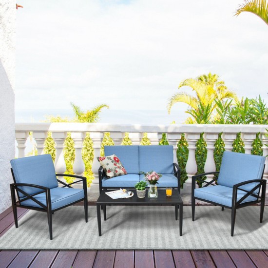 Honhorrs Four-Piece Aluminum Patio Sofa Set, Loveseat and Two Cushioned Chairs with a Side Table