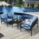 Honhorrs Four-Piece Aluminum Patio Sofa Set, Loveseat and Two Cushioned Chairs with a Side Table