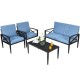 Honhorrs Four-Piece Aluminum Patio Sofa Set, Loveseat and Two Cushioned Chairs with a Side Table