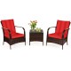 Honhorrs Three-Piece Wicker Patio Conversation Set, Cushioned Seats and Tempered Glass Coffee Table