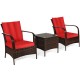 Honhorrs Three-Piece Wicker Patio Conversation Set, Cushioned Seats and Tempered Glass Coffee Table