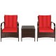 Honhorrs Three-Piece Wicker Patio Conversation Set, Cushioned Seats and Tempered Glass Coffee Table