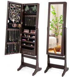Honhorrs Lockable Mirror Jewelry Armoire, Freestanding MDF Cabinet with Door-Activated LED Lighting