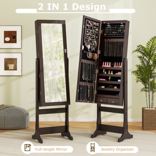 Honhorrs Lockable Mirror Jewelry Armoire, Freestanding MDF Cabinet with Door-Activated LED Lighting