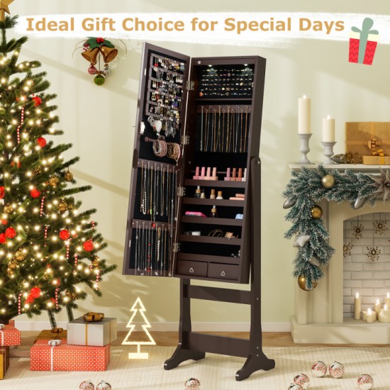 Honhorrs Lockable Mirror Jewelry Armoire, Freestanding MDF Cabinet with Door-Activated LED Lighting