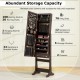 Honhorrs Lockable Mirror Jewelry Armoire, Freestanding MDF Cabinet with Door-Activated LED Lighting