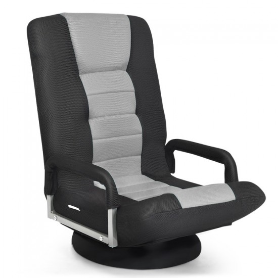 Honhorrs Folding Swivel Floor Gaming Chair with 6 Backrest Positions, Armrests and Mesh Fabric