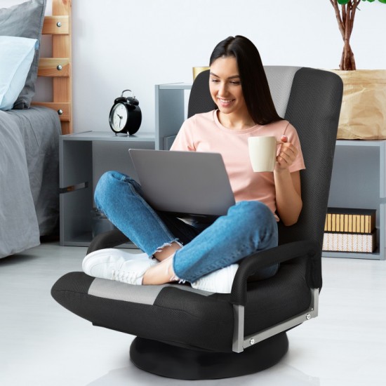 Honhorrs Folding Swivel Floor Gaming Chair with 6 Backrest Positions, Armrests and Mesh Fabric