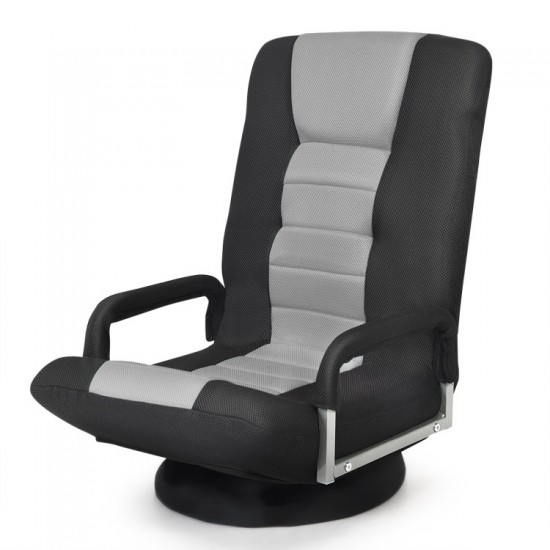 Honhorrs Folding Swivel Floor Gaming Chair with 6 Backrest Positions, Armrests and Mesh Fabric
