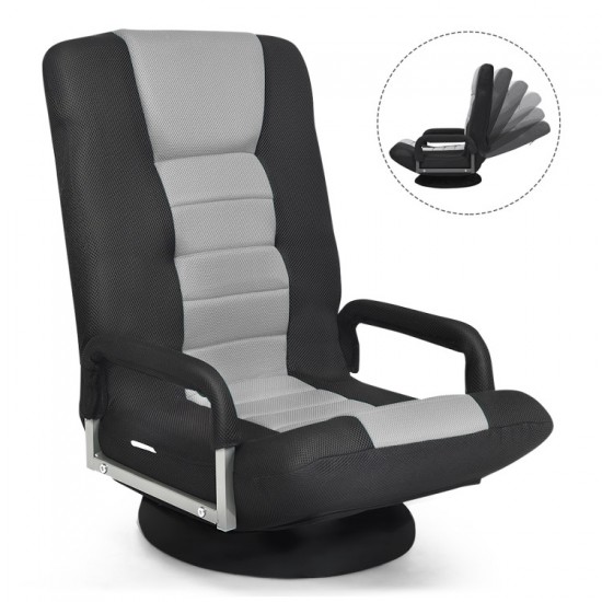 Honhorrs Folding Swivel Floor Gaming Chair with 6 Backrest Positions, Armrests and Mesh Fabric