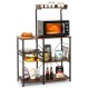 Honhorrs Four-Tier Kitchen Baker's Rack, Metal Frame with Basket, Five Hooks and MDF Shelf Panels