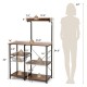Honhorrs Four-Tier Kitchen Baker's Rack, Metal Frame with Basket, Five Hooks and MDF Shelf Panels