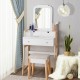 Honhorrs White Vanity and Cushioned Stool Set, Large Mirror with Three Drawers and Two-Level Display