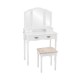 Honhorrs Four-Drawer Makeup Vanity Set, Tri-Fold Mirror and Floral Cushioned Stool with Wood Legs