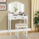 Honhorrs Four-Drawer Makeup Vanity Set, Tri-Fold Mirror and Floral Cushioned Stool with Wood Legs