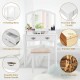 Honhorrs Four-Drawer Makeup Vanity Set, Tri-Fold Mirror and Floral Cushioned Stool with Wood Legs