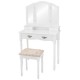 Honhorrs Four-Drawer Makeup Vanity Set, Tri-Fold Mirror and Floral Cushioned Stool with Wood Legs