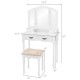 Honhorrs Four-Drawer Makeup Vanity Set, Tri-Fold Mirror and Floral Cushioned Stool with Wood Legs