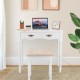 Honhorrs Four-Drawer Makeup Vanity Set, Tri-Fold Mirror and Floral Cushioned Stool with Wood Legs