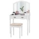 Honhorrs Four-Drawer Makeup Vanity Set, Tri-Fold Mirror and Floral Cushioned Stool with Wood Legs