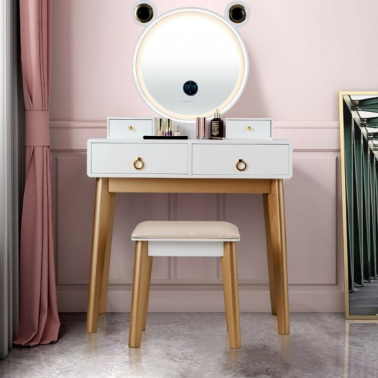 Honhorrs 4-Drawer Vanity with Touch-Dimming Mirror, Three Light Colors and Wireless Audio Speakers