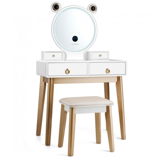 Honhorrs 4-Drawer Vanity with Touch-Dimming Mirror, Three Light Colors and Wireless Audio Speakers