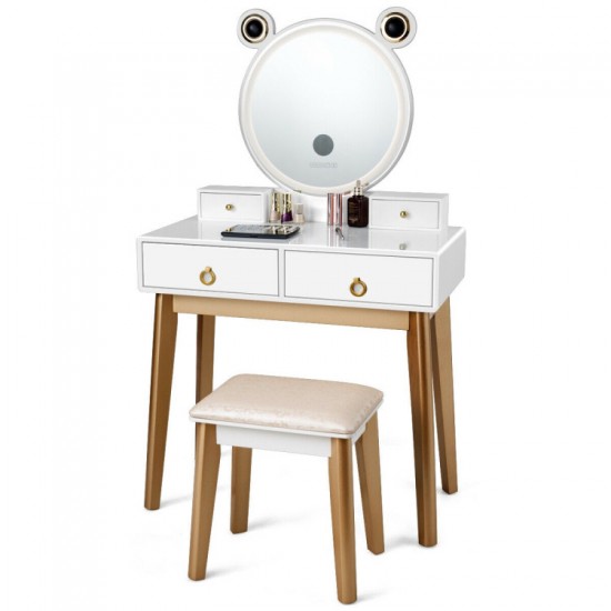 Honhorrs 4-Drawer Vanity with Touch-Dimming Mirror, Three Light Colors and Wireless Audio Speakers