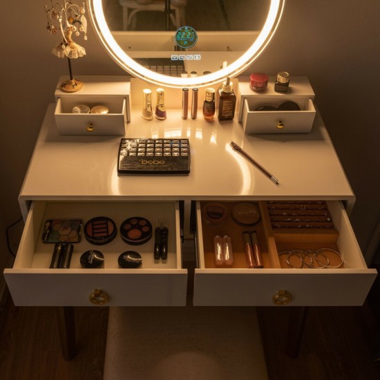 Honhorrs 4-Drawer Vanity with Touch-Dimming Mirror, Three Light Colors and Wireless Audio Speakers