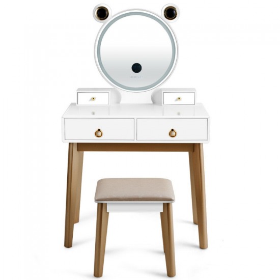 Honhorrs 4-Drawer Vanity with Touch-Dimming Mirror, Three Light Colors and Wireless Audio Speakers