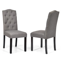 XVX Tufted Dining Chairs, Set of Two with Linen Seats, Rubberwood Legs and Adjustable Foot Pads