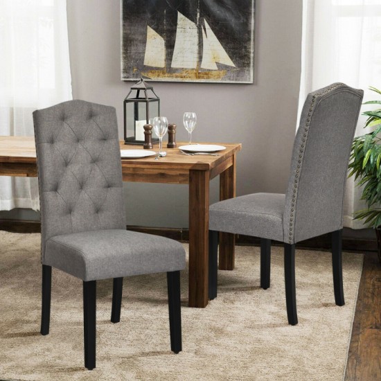 Honhorrs Tufted Dining Chairs, Set of Two with Linen Seats, Rubberwood Legs and Adjustable Foot Pads