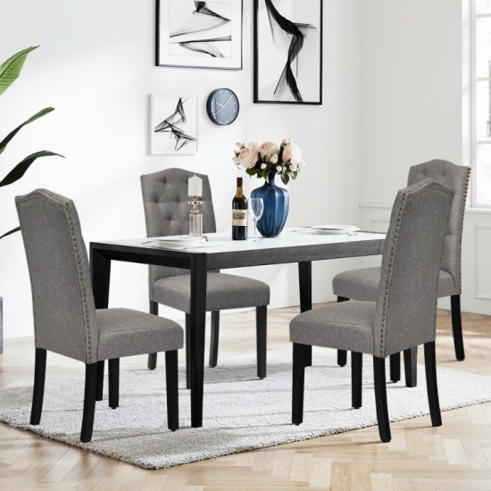 Honhorrs Tufted Dining Chairs, Set of Two with Linen Seats, Rubberwood Legs and Adjustable Foot Pads