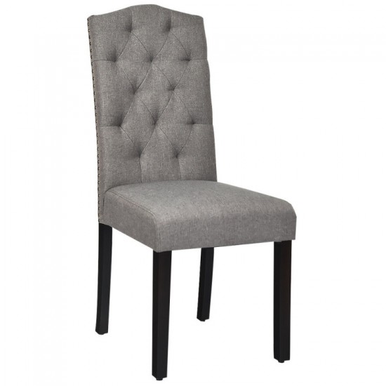 Honhorrs Tufted Dining Chairs, Set of Two with Linen Seats, Rubberwood Legs and Adjustable Foot Pads