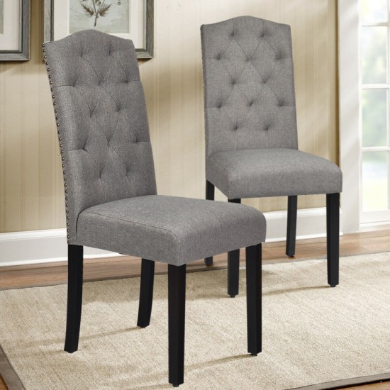 Honhorrs Tufted Dining Chairs, Set of Two with Linen Seats, Rubberwood Legs and Adjustable Foot Pads