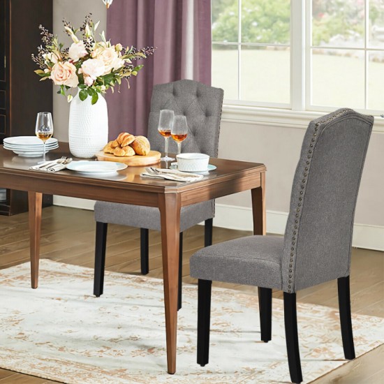 Honhorrs Tufted Dining Chairs, Set of Two with Linen Seats, Rubberwood Legs and Adjustable Foot Pads