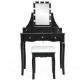 Honhorrs Lighted Vanity with Ten Dimmable Bulbs, Five Drawers, Rotating Mirror and Cushioned Stool