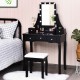 Honhorrs Lighted Vanity with Ten Dimmable Bulbs, Five Drawers, Rotating Mirror and Cushioned Stool