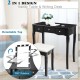 Honhorrs Lighted Vanity with Ten Dimmable Bulbs, Five Drawers, Rotating Mirror and Cushioned Stool