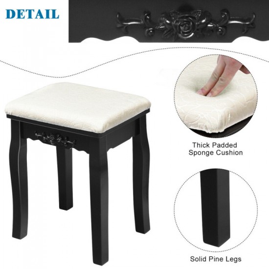 Honhorrs Lighted Vanity with Ten Dimmable Bulbs, Five Drawers, Rotating Mirror and Cushioned Stool
