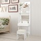 Honhorrs Flip-Top Vanity Mirror, Divided Makeup Storage and Upper Shelves with a Cushioned Stool