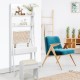Honhorrs Flip-Top Vanity Mirror, Divided Makeup Storage and Upper Shelves with a Cushioned Stool