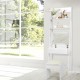 Honhorrs Flip-Top Vanity Mirror, Divided Makeup Storage and Upper Shelves with a Cushioned Stool