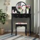 Honhorrs Four-Drawer Vanity and Padded Stool, Pivoting Round Mirror with Raised Tabletop Edges