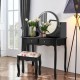 Honhorrs Four-Drawer Vanity and Padded Stool, Pivoting Round Mirror with Raised Tabletop Edges