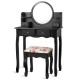 Honhorrs Four-Drawer Vanity and Padded Stool, Pivoting Round Mirror with Raised Tabletop Edges