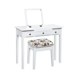 Honhorrs Flip-Mirror Dressing Table, Three Drawers and Separate Storage Box on Solid Wooden Legs
