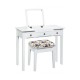 Honhorrs Flip-Mirror Dressing Table, Three Drawers and Separate Storage Box on Solid Wooden Legs