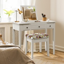 Honhorrs Flip-Mirror Dressing Table, Three Drawers and Separate Storage Box on Solid Wooden Legs