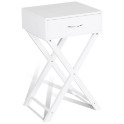 XVX White X-Frame Side Table, Single Drawer and Display Top for Bedside or Living-Room Storage
